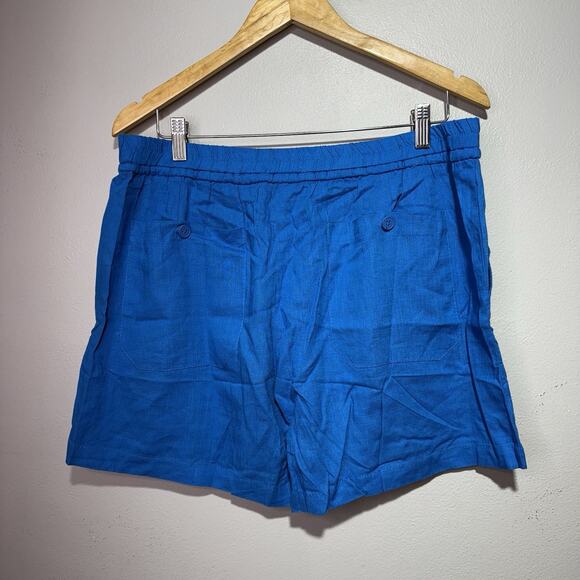 CY Fashion Shorts Women’s 1XL Blue Linen Drawstring Elastic Waist Casual Pockets - Picture 2 of 9